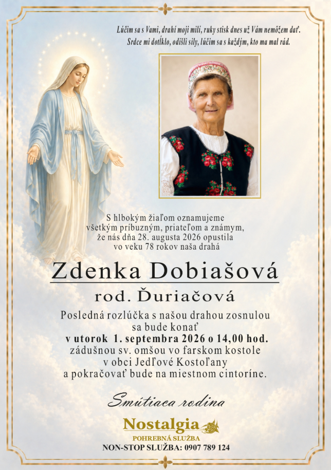 Smútočné oznámenie - Zdenka Dobiašová
