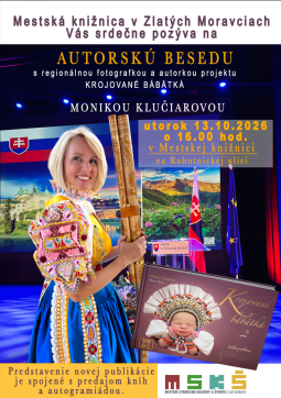 Autorská beseda s Monikou Klučiarovou 13.10.2026 v Mestskej knižnici Zlaté Moravce